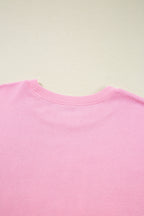 Pink Bow Sequin XOXO Letter Graphic Exposed Seam Baggy Sweatshirt