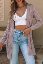Purple Hollow-out Openwork Knit Cardigan