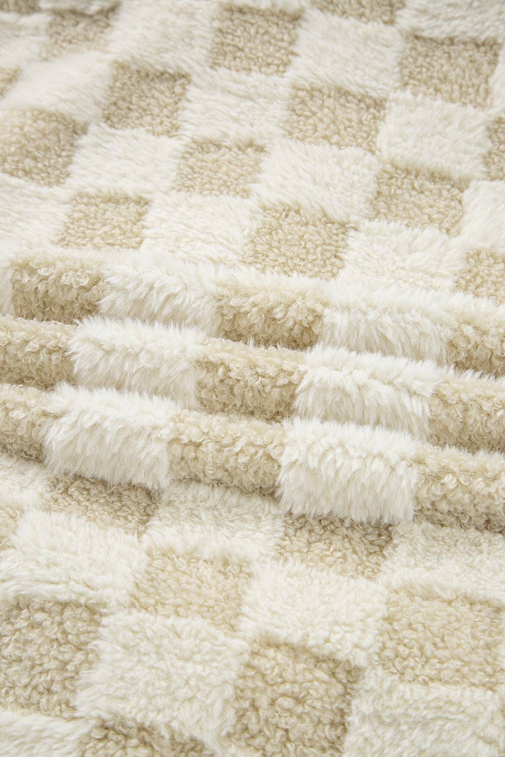 Checker Sherpa Snap Button Vest Jacket With Pockets