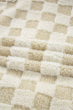 Checker Sherpa Snap Button Vest Jacket With Pockets