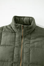 Green Zip-Up Pocket Quilted Jacket