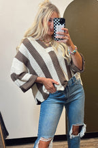 Brown Stripe Colorblock V Neck Bracelet Sleeve Sweater