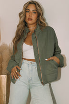 Green Zip-Up Pocket Quilted Jacket