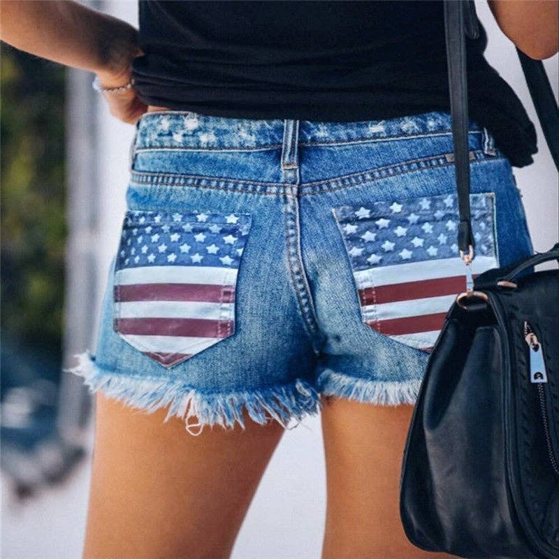 Slim-Fit Printed Distressed Denim Button-Up Shorts