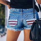 Slim-Fit Printed Distressed Denim Button-Up Shorts