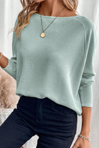 Moonlight Jade Textured Raglan Sleeve Knit Loose Top