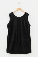 Black Plus Size Corduroy Patch Pocket Sleeveless Mini Dress