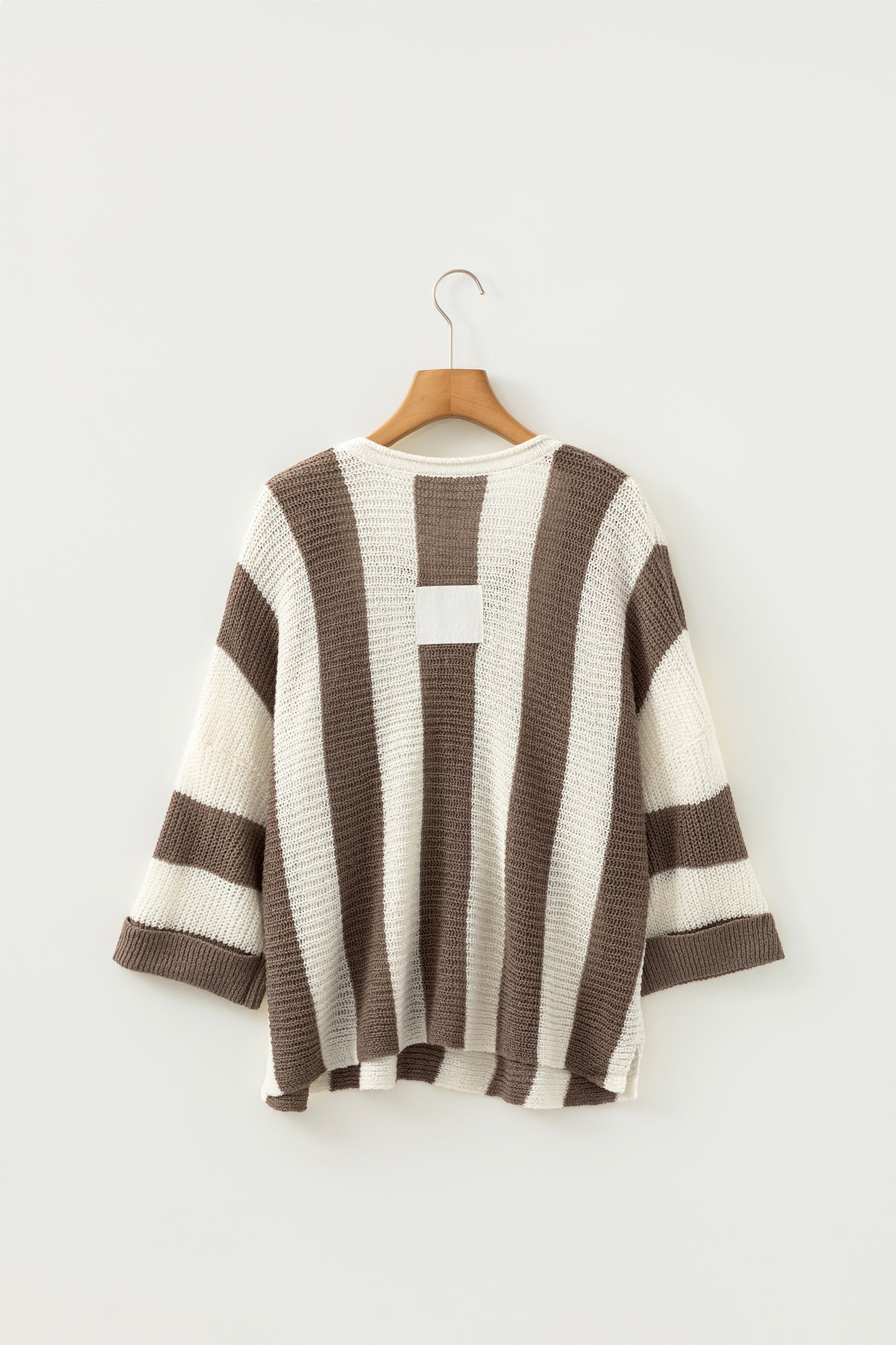 Brown Stripe Colorblock V Neck Bracelet Sleeve Sweater