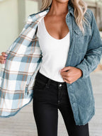 Plaid Corduroy Reversible Button Up Shacket