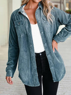 Plaid Corduroy Reversible Button Up Shacket