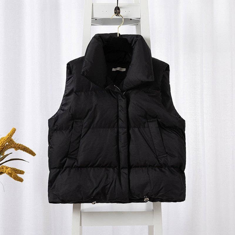 Solid Color Stand Collar Cotton Vest Coat