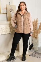 Camel Plus Size Quilted Cord Snap Button Vest Jacket