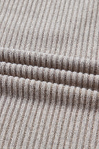 Simply Taupe Ribbed V Neck Contrast Ribbon Bow Back Drop Shoulder Long Sleeve Top