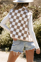 Checker Sherpa Collared Jacket Vest