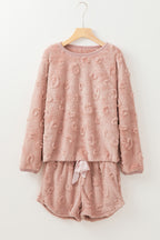 Light Pink Textured Leopard Fleece Loose Two Piece Lounge Set