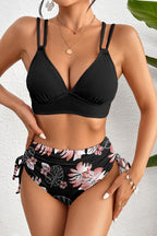 Black Ribbed Knit High Waist 2pcs Bikini Swimsuit