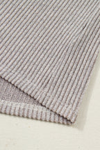 Simply Taupe Ribbed V Neck Contrast Ribbon Bow Back Drop Shoulder Long Sleeve Top