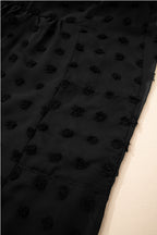 Black Dotty Textured Notched Neck Plus Ruffled Dress