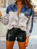 Color Block Patchwork Flap Detail Distress Denim Jacket