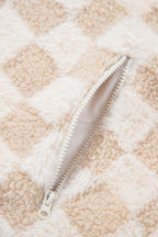 Checker Sherpa Corduroy Patchwork Zip-Up Jacket