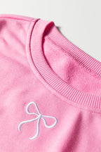 Sachet Pink Girly Bow Embroidered Detail Puff Sleeve Pullover 2pcs Short Set
