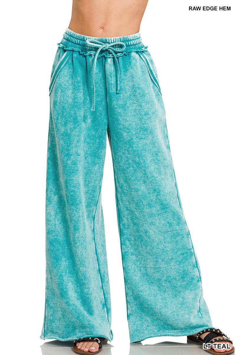 Acid Wash Fleece Sweatpants With Pockets SI-26832