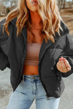 Black Zip Up Pocketed Puffer Jacket