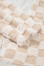 Checker Sherpa Corduroy Patchwork Zip-Up Jacket