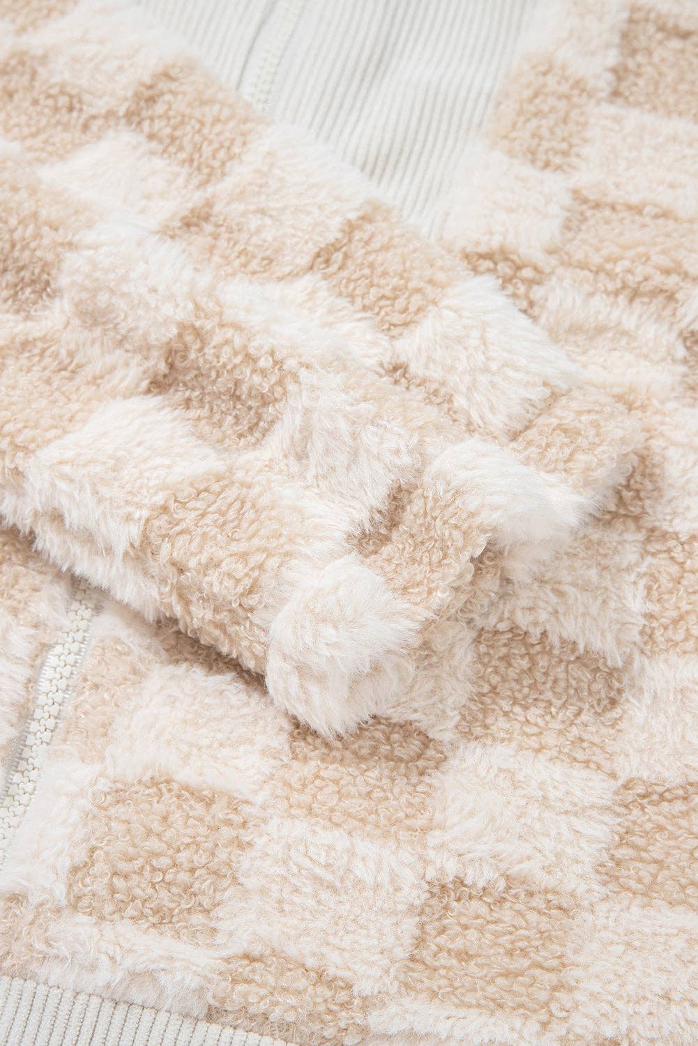 Checker Sherpa Corduroy Patchwork Zip-Up Jacket