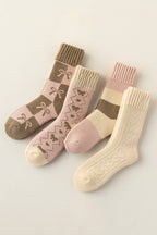 LDC Checkered Bowknot Printed Thermal Mid Calf Socks