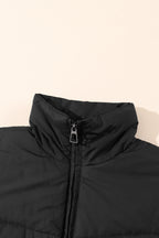 Black Zip Up Pocketed Puffer Jacket