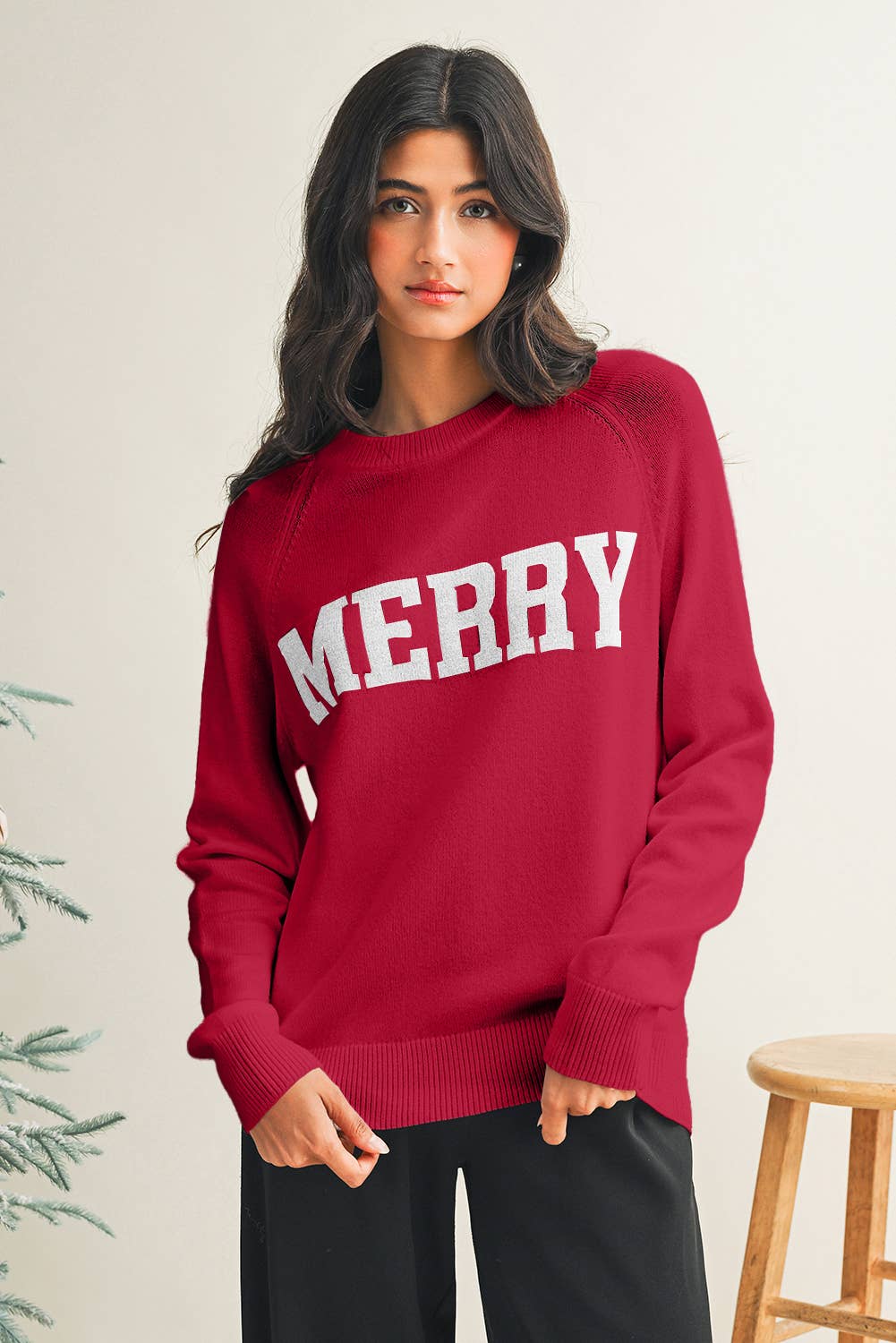 LDC Raglan Sleeve MERRY Letter Pattern Sweater
