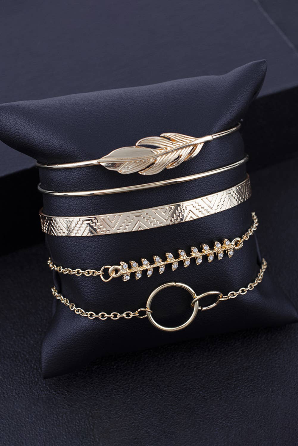 LDC Leaves Retro Adjustable Plated 5Pcs Bracelet Set