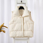 Solid Color Stand Collar Cotton Vest Coat