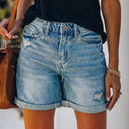High Waist Ripped Denim Shorts