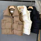 Solid Color Stand Collar Cotton Vest Coat