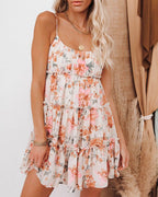 Simple print low-cut sexy short halter chiffon dress