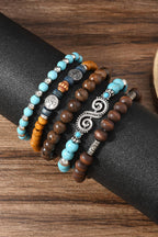 LDC Boho 5pcs Turquoise Wood Beaded Elastic Bracelet Set