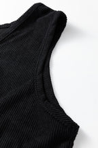 Black Plus Size Corduroy Patch Pocket Sleeveless Mini Dress