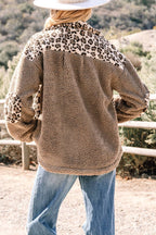 Leopard Sherpa Patchwork Flap Pocket Buttoned Jacket