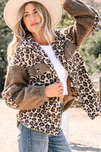 Leopard Sherpa Patchwork Flap Pocket Buttoned Jacket