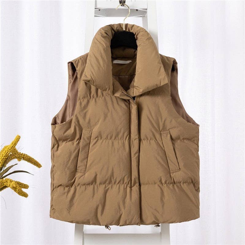 Solid Color Stand Collar Cotton Vest Coat