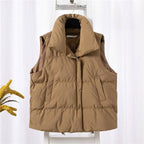 Solid Color Stand Collar Cotton Vest Coat