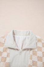 Checker Sherpa Corduroy Patchwork Zip-Up Jacket