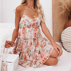 Simple print low-cut sexy short halter chiffon dress