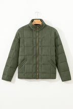 Green Zip-Up Pocket Quilted Jacket