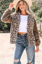 Leopard Sherpa Patchwork Flap Pocket Buttoned Jacket