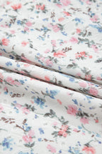 White Floral Print Textured Square Neck Slim Fit Long Sleeve Top