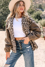 Leopard Sherpa Patchwork Flap Pocket Buttoned Jacket