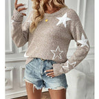 FIVE-POINTED STAR LONG-SLEEVED PULLOVER SWEATER